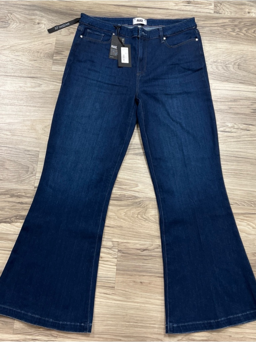 PAIGE Genevieve Modern High Rise Flare Jeans Disco Blue Size 34x32 $239 NWT